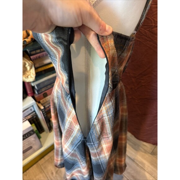 Autumn Plaid Dress Medium Retro Style Spaghetti Strap Fall Colors - Picture 8 of 8
